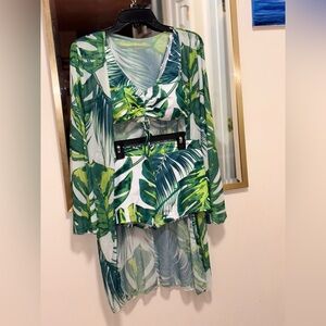 Tropical Green Leaf Print Jumpsuit